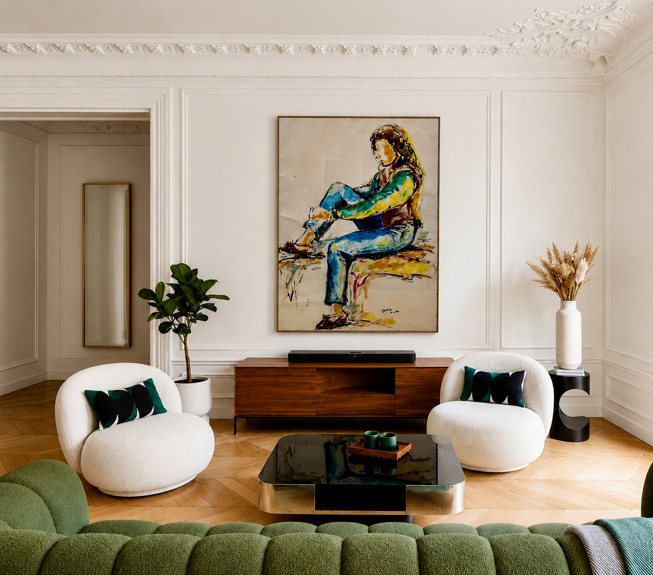 Untitled (Threshold I) accrochée dans un salon parisien au mobilier design